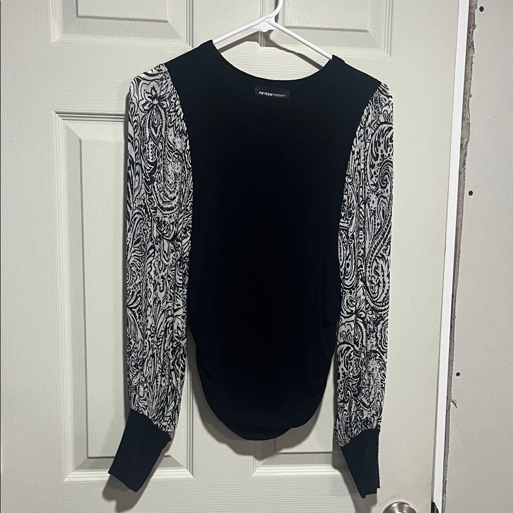 Fifteen Twenty Black Top with White Paisley Sleeves